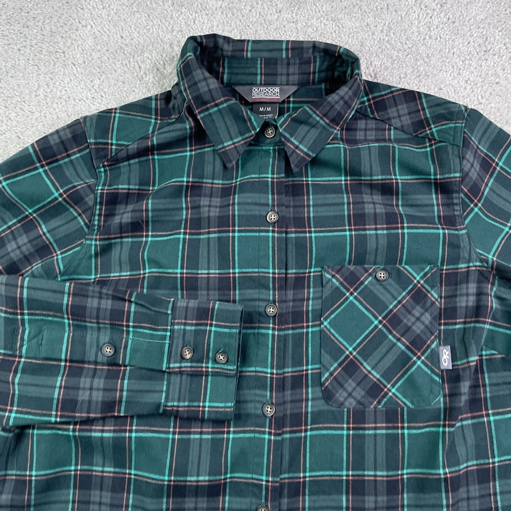 Outdoor Research Top Womens Medium Green Plaid‎ Kulshan Flannel Tunic Hiking